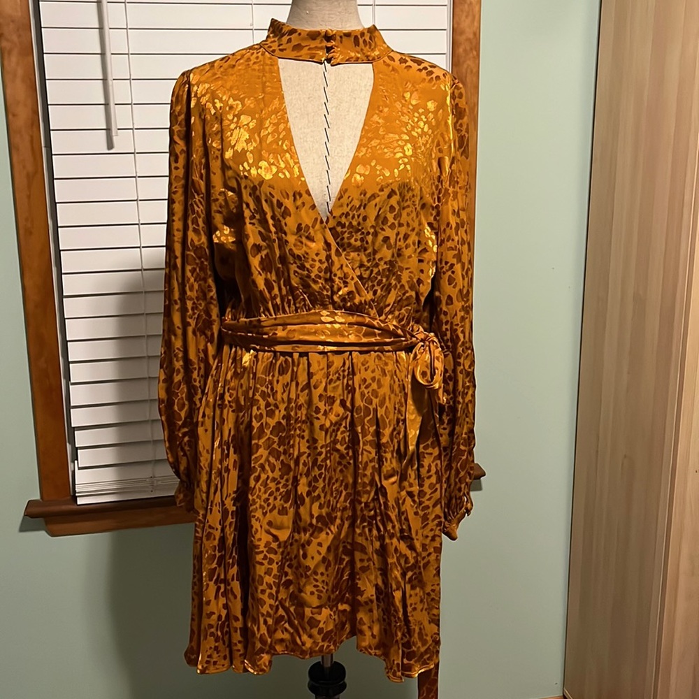 Gold Cheetah Print Wrap Dress by Anthropologie